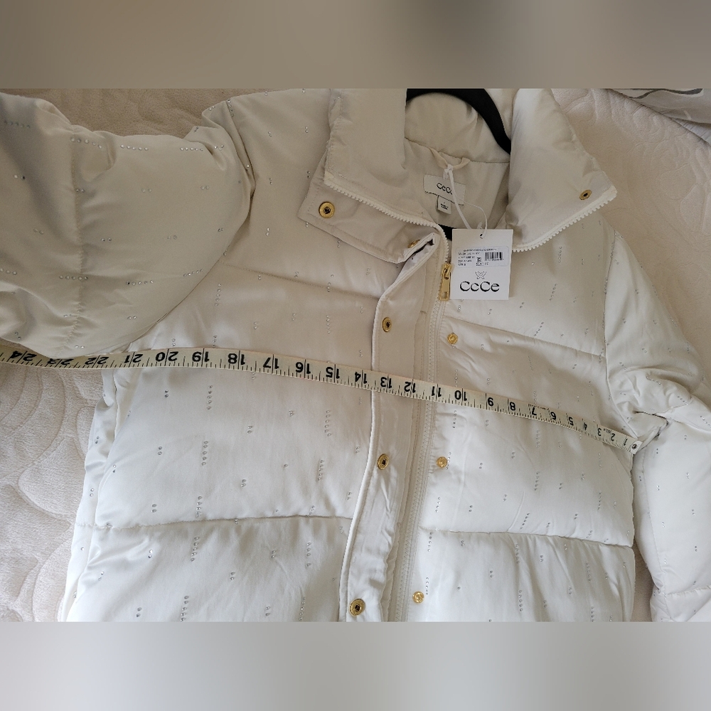 CeCe Ivory Rhinestone Puffer Jacket Size Small - Picture 12 of 15